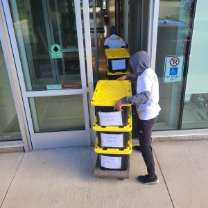movers taking packing services boxes into storage