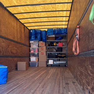 long distance moving truck with boxes inside