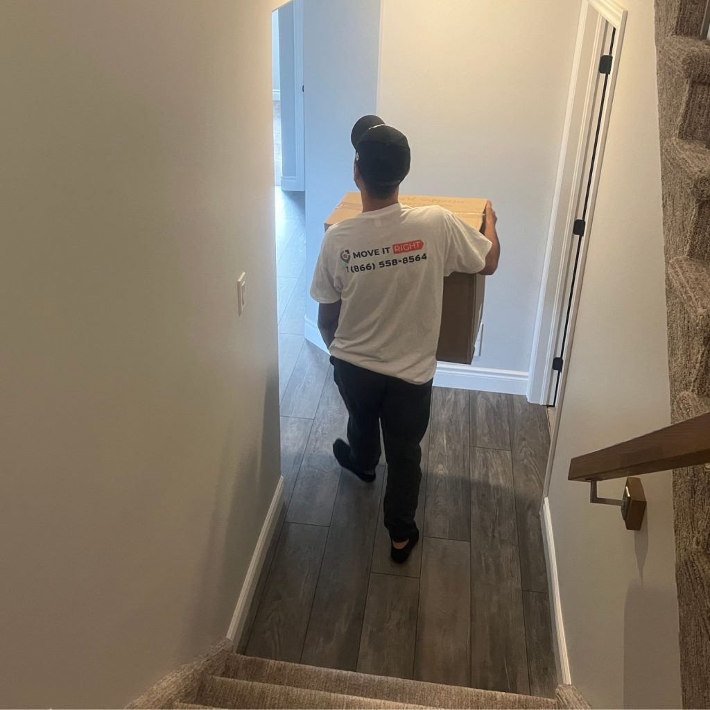 mover carrying box down stairs for a niagara falls move
