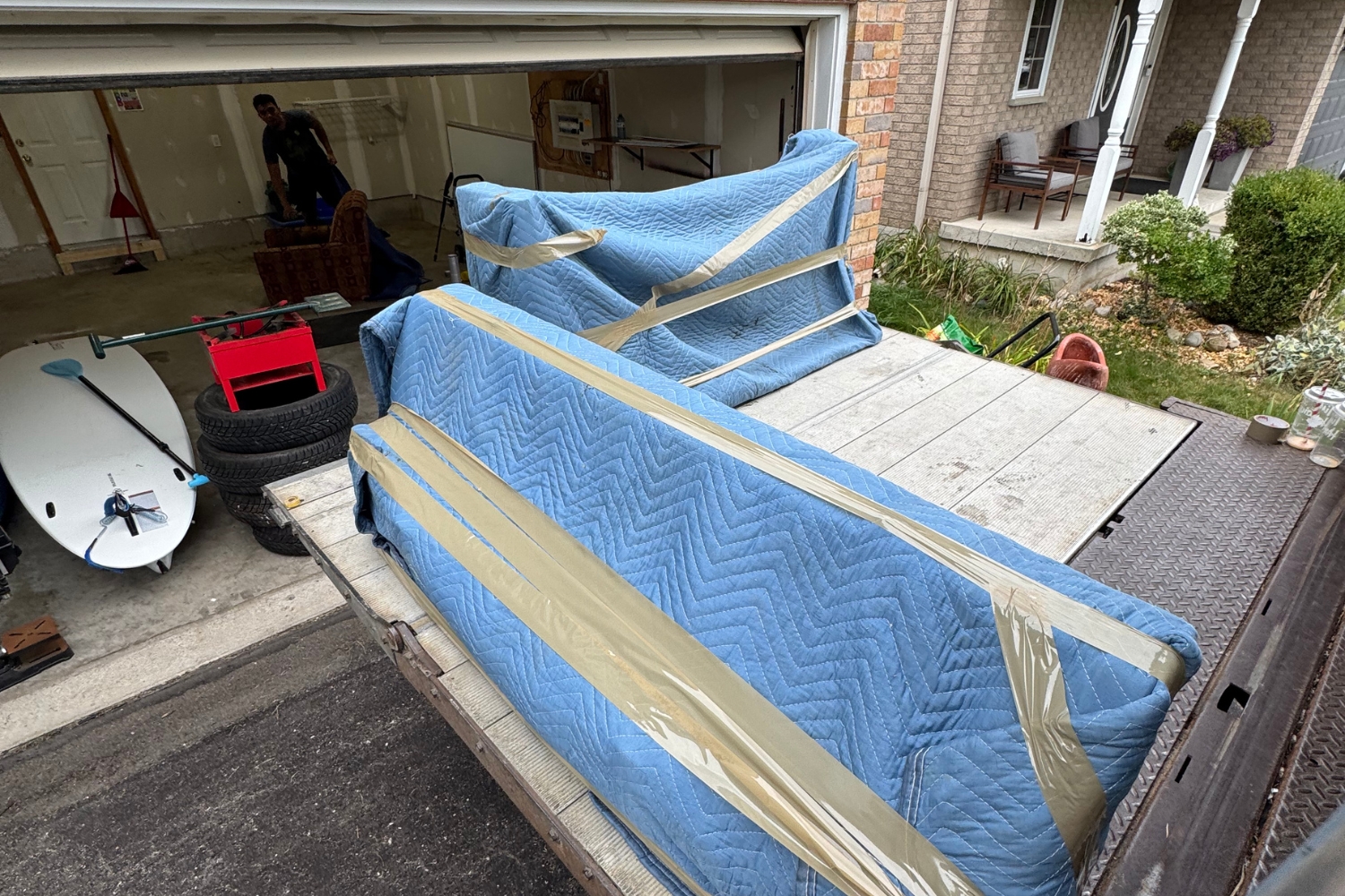 checking garage for last-minute moving day checklist